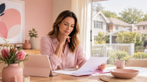 Australian homeowner reviewing her mortgage as falling property prices affect home equity and LVR