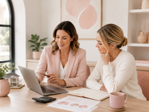 Mortgage broker explaining home loan serviceability and borrowing power to an Australian borrower