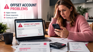 Worried homeowner checking whether an offset account is linked to their home loan