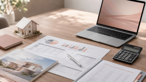 SMSF property investment documents, calculator, laptop and house model representing the 2026 superannuation changes